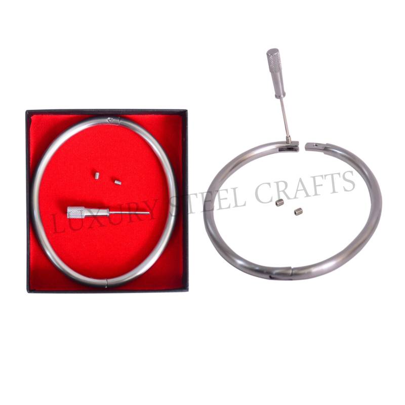 Satin Ellipse Locking Fußfesseln 6 Mm Luxus Stahl Paar von luxurySteelCrafts