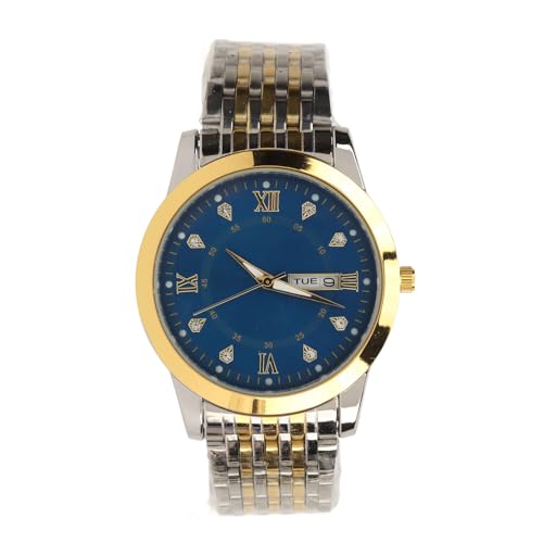lvifloae Businessuhren, Watch for Men Quarz Day Date wasserdichte lässige luxuriöse luminöse Modekleider Uhr mit Legierung Watchband für Business Silber Blau (Gold blau) von lvifloae