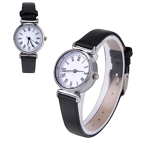 lvifloae Exquisite kleine, einfache, modische Damenuhr, Vintage-Leder-Miniuhr, arabische Ziffern, lässige Kleideruhr (schwarzes Zifferblatt) (Schwarzer Gürtel und weiße Platte) von lvifloae