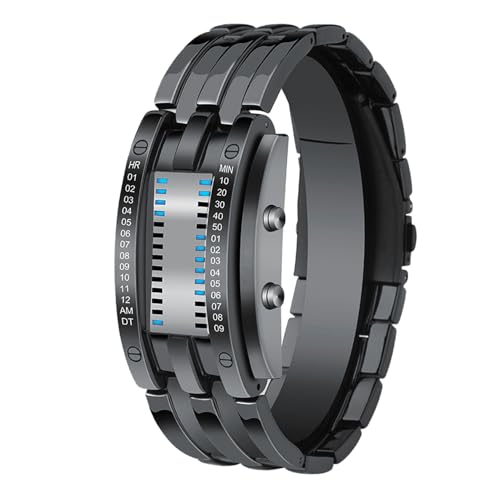 lvifloae Herren binäre Uhr Casual Sports Blue Backlight Fashion Quartz Bewegung LED Digitale Armbanduhr für Outdoor -Partys Edelstahl Uhren Schwarze große Größe großer Größe (Schwarze Größe) von lvifloae
