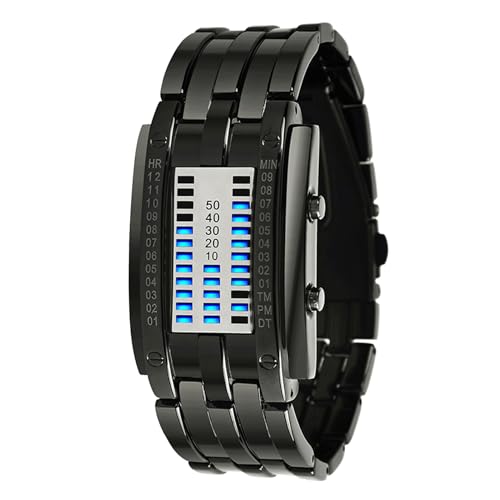 lvifloae Herren binäre Uhr Casual Sports Blue Backlight Fashion Quartz Bewegung LED Digitale Armbanduhr für Outdoor -Partys Edelstahl Uhren Schwarze große Größe großer Größe (Schwarze kleine Größe) von lvifloae