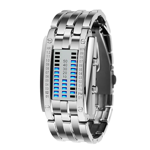 lvifloae Herren binäre Uhr Casual Sports Blue Backlight Fashion Quartz Bewegung LED Digitale Armbanduhr für Outdoor -Partys Edelstahl Uhren Schwarze große Größe großer Größe (Silber Kleiner Größe) lvifloae Herren binäre Uhr Casual Sports Blue Backlight Fashion Quartz Bewegung LED Digitale Armbanduhr für Outdoor -Partys Edelstahl Uhren Schwarze große Größe großer Größe (Silber Kleiner Größe) von lvifloae
