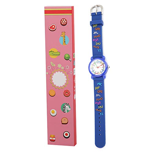 lvifloae Kinder wasserdichte Cartoon Uhr Klare Zifferblatt Skala Qualität Bewegung Kleinkind Uhr Für Zeit Erkennung Werkzeug Kinder (Alphabet Plastic Shell Blue) von lvifloae
