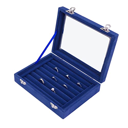 lvifloae Schwarz 7 Schlitz Samt Ringbox mit klarem Deckel Acrylschmuck Display Tablett Ohrring Organizer Juwelierschachtel Ehering Ausstellungsständer (Azul) von lvifloae