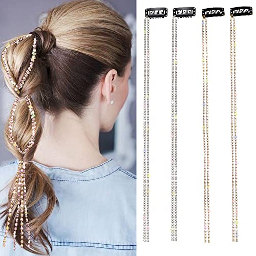 Glitzer-Haarkette für Mädchen, glitzernde Strass-Haarspangen zum Flechten, silber-goldene Haarverlängerungen für Dekoration, 4 Stück (1 Stück) von lwwlxx