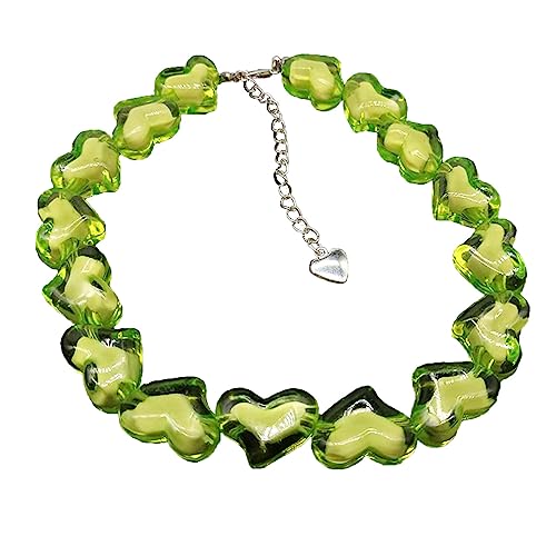 lxuebaix Acryl-Herz-Perlen-Halskette, modische Kristall-Herz-Halsband-Halskette, Valentinstag-Schmuck, Geschenk für Frauen und Mädchen von lxuebaix