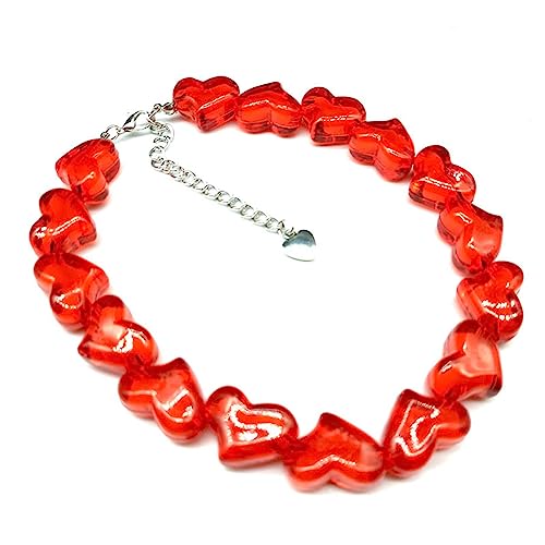 lxuebaix Acryl-Herz-Perlen-Halskette, modische Kristall-Herz-Halsband-Halskette, Valentinstag-Schmuck, Geschenk für Frauen und Mädchen von lxuebaix