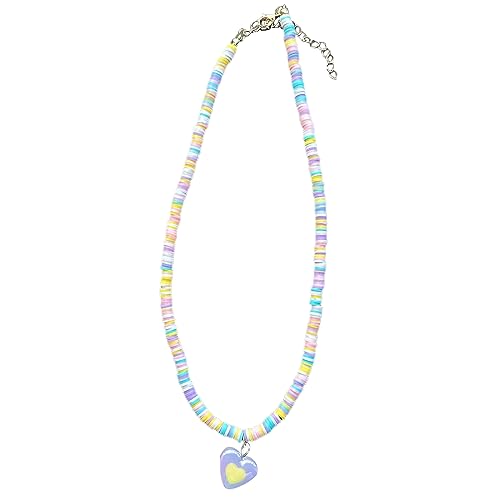 lxuebaix Auffällige Perlenkette, bunte Dopamin-Halskette, Regenbogen-Süßigkeitsfarben-Herz-Anhänger, Halsband, Schmuck für Damen von lxuebaix