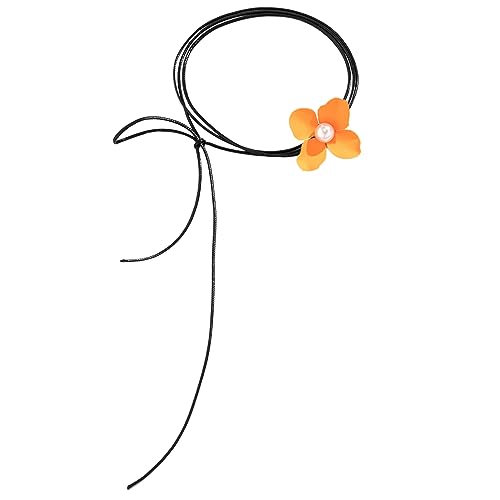 lxuebaix Bindeseil-Blumen-Halskette, unregelmäßiger Blumen-Anhänger, Schlüsselbeinkette, verstellbarer Schleife-Halsband, lange Seil-Schlüsselbeinkette von lxuebaix