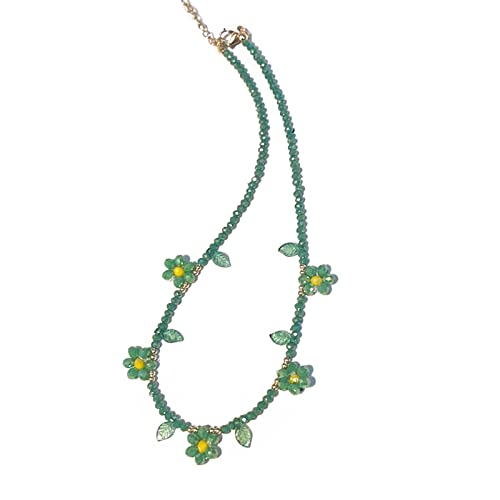lxuebaix Blumen-Perlen-Halsketten, Blumen-Halskette, Anhänger-Halsketten, Perlen-Choker, Acryl-Material, perfektes Geschenk für Mädchen und Kinder, Acryl-Perlen-Blumen-Halskette, grün von lxuebaix