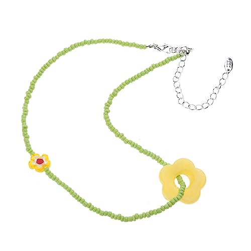 lxuebaix Blumen-Perlen-Halsketten, Blumen-Halskette, Anhänger-Halsketten, Perlen-Choker, Harz-Material, perfektes Geschenk für Mädchen und Kinder, Harz-Perlen-Blumen-Halskette, Gelb von lxuebaix