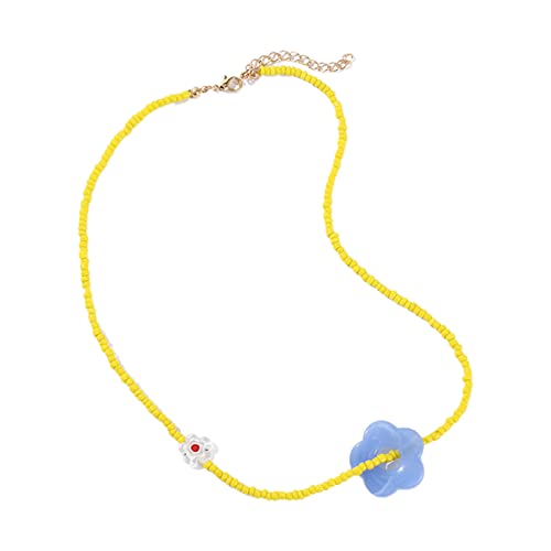 lxuebaix Blumen-Perlen-Halsketten, Blumen-Halskette, Anhänger-Halsketten, Perlen-Choker, Harz-Material, perfektes Geschenk für Mädchen und Kinder, Harz-Perlen-Blumen-Halskette, blau von lxuebaix