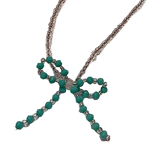 lxuebaix Böhmische Perlen-Halskette, Nische, Retro-Farbe, Schleife, Samenkorn, kurze Harz-Halskette, Sommer-Reis-Perlen-Halskette, Schmuck von lxuebaix