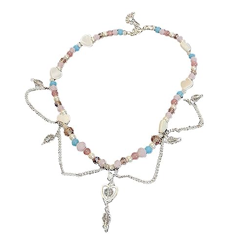 lxuebaix Böhmische Perlen-Liebes-Herz-Halskette, farbige runde Perlen, hochwertige Kristall-Halskette, Sommer-Harz-Halskette, Schmuck von lxuebaix