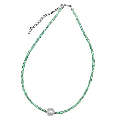 lxuebaix Bonbonfarbene Reisperlen-Halsketten, bunte Perlenkette, Perlen-Halsschmuck, Rocailles-Halskette, Geschenk für Frauen und Mädchen, Bonbonfarbene Reisperlen-Halskette, grün von lxuebaix
