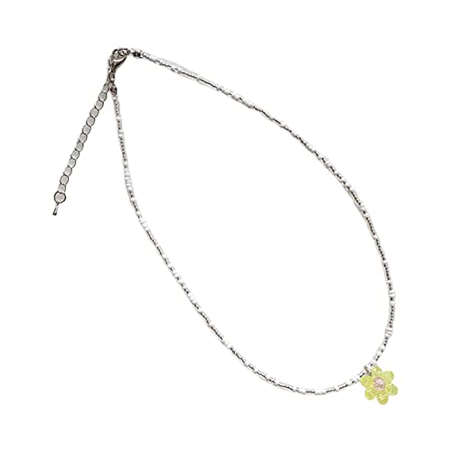 lxuebaix Bunte, süße Perlen-Halskette, modische kleine Blumen-Anhänger-Halskette, Schlüsselbeinkette, Statement-Schmuck für Frauen und Mädchen, Halskette, Weiß von lxuebaix