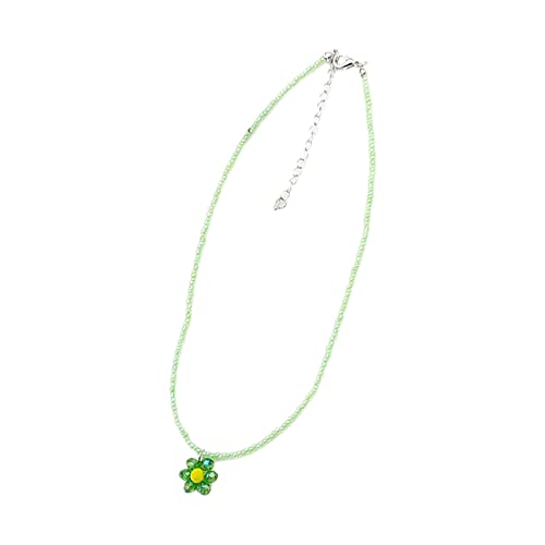 lxuebaix Bunte, süße Perlen-Halskette, modische kleine Blumen-Anhänger-Halskette, Schlüsselbeinkette, Statement-Schmuck für Frauen und Mädchen. Halskette in reinem Grün von lxuebaix