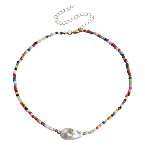 lxuebaix Bunte Perlen-Halskette für Damen, barocke künstliche Perlen, Schlüsselbeinkette, einzigartiger Schmuck, zierliche Schlüsselbeinkette von lxuebaix