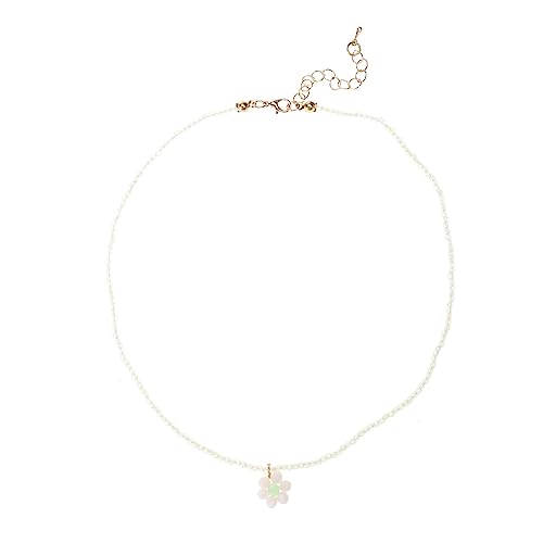 lxuebaix Bunte Reisperlen-Halskette, Blumen-Halsband, Anhänger-Halskette, Perlen-Halsband, Acrylmaterial, perfektes Geschenk für Mädchen und Kinder von lxuebaix