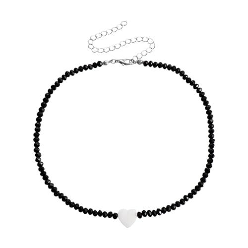 lxuebaix Elegante Herz-Anhänger-Halskette, Halsband, Kristallperlen, Halsband, modische Schlüsselbeinkette, Halskette, Party-Schmuck von lxuebaix