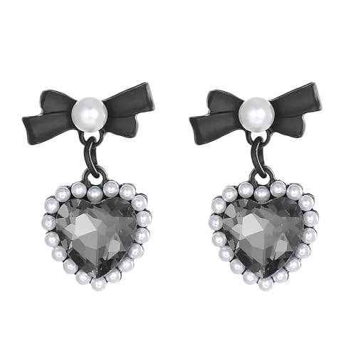 lxuebaix Elegante Ohrclips in Mini-Herzform, nicht durchdringend, stilvoller Ohranhänger mit weißen/schwarzen Perlen und Perlen für Damen von lxuebaix