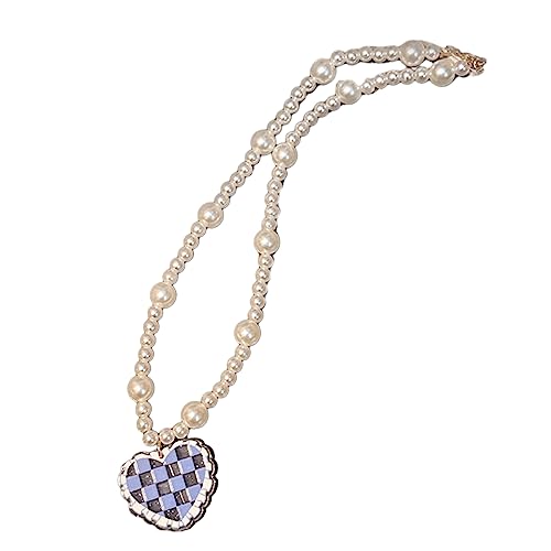 lxuebaix Elegante Perlen-Halskette für Frauen, Herz-Anhänger, Schlüsselbeinkette, süße Kragen-Halsketten, Hochzeit, Party, Schmuck, Geschenk, Halskette, Blau von lxuebaix