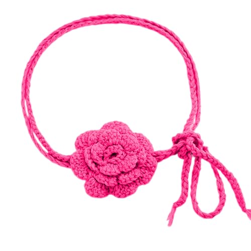 lxuebaix Elegante Strick-Blumen-Halskette für Frauen und Mädchen, trendiger Blumen-Halsband, verstellbare Seil-Halskette, Y2K-Schmuck-Accessoire, Geschenk von lxuebaix