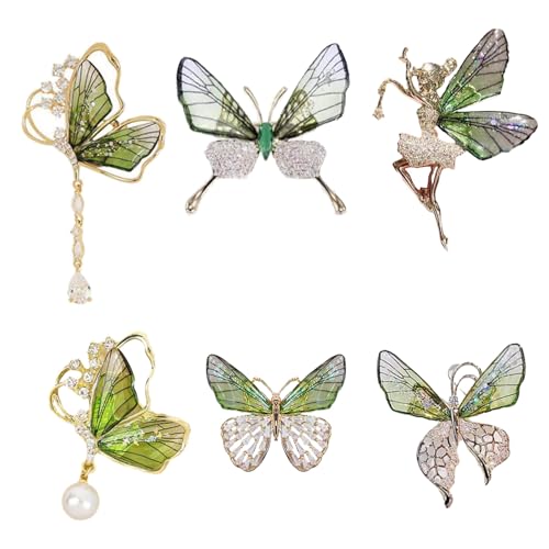 lxuebaix Elegante grün/lila Farbverlauf-Schmetterlings-Brosche, Anstecknadel, Schmuck, stilvolle Kristall-Insekten-Anstecknadel, Dekoration für Frauen und Mädchen von lxuebaix