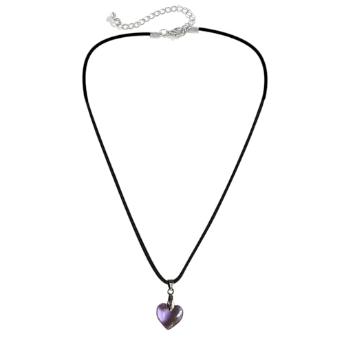lxuebaix Glaskristall-Liebes-Herz-Anhänger-Halskette, schwarzes Lederband, kurze Kette für Frauen, einfacher Halsreif, Weihnachtsschmuck, Geschenk von lxuebaix