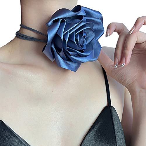 lxuebaix Große Rosen-Blumen-Halskette, langer Riemen, Halsband, Körperkette, Temperament, Halsband, Schmuck, Schlüsselbeinkette, Halskette, Blau von lxuebaix