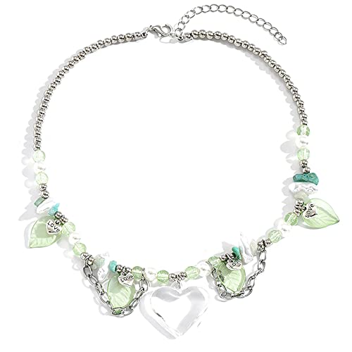 lxuebaix Halsketten mit klarem Blatt-Herz-Anhänger im INS-Stil, Halsreif, Blatt-Halsketten, Blatt-Chockers, Acrylmaterial für Mädchen, Halsband mit klarem Blatt-Herz-Anhänger, wie auf dem Bild gezeigt von lxuebaix