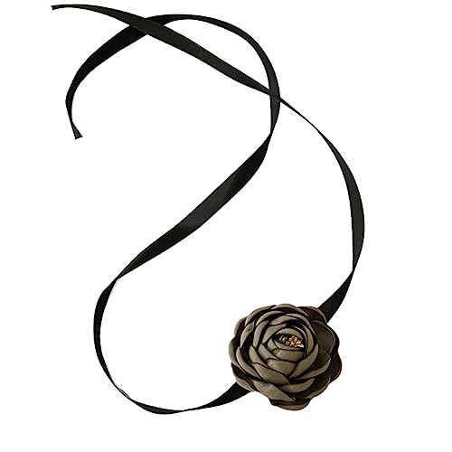lxuebaix Kamelienblume, Schleife, Halsband mit langem Band, Vintage-Kragen-Halskette, Hochzeits-Halskette, Schmuck für Brautfrauen und Mädchen von lxuebaix