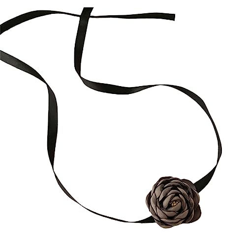 lxuebaix Kamelienblume, Schleife, Halsband mit langem Band, Vintage-Kragen-Halskette, Hochzeits-Halskette, Schmuck für Brautfrauen und Mädchen von lxuebaix