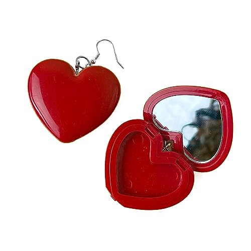 lxuebaix Minimalistischer roter Herz-Ohrring mit Spiegel-Anhänger, Haken-Ohrring, Schmuck, Geschenk, Acryl, Kosmetiketui, baumelnder Ohrring für Damen von lxuebaix