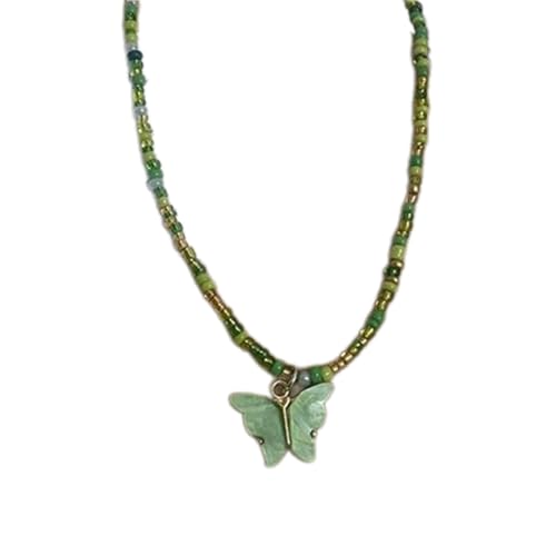 lxuebaix Modische Halskette mit Schmetterlingsanhänger, elegante Perlenkette, Halsschmuck, Perlenmaterial, geeignet für den Alltag von lxuebaix