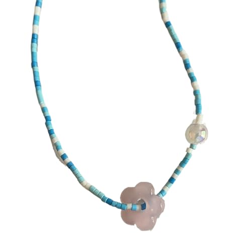 lxuebaix Modische Kristall-Blumen-Halskette, bunte Perlen-Halskette für Frauen, verstellbare Kette, Schmuck, leichtes Halsband von lxuebaix