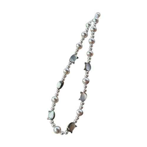 lxuebaix Natürliche Imitationsperlen-Halskette mit Katzen-Charm-Dekor für Frauen, elegante Halskette, stilvoller Schmuck, Geschenk für die tägliche Party von lxuebaix