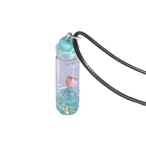 lxuebaix Natürliche ewige Blumen-Halskette, handgefertigte Glas-Wunschflaschen-Anhänger-Halsketten, verstellbares Lederseil, Damen-Statement von lxuebaix