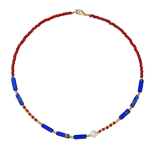 lxuebaix Naturstein-Choker-Halskette im böhmischen Stil, Perlen-Halsschmuck, Rocailles-Halskette, Harzmaterial für Frauen und Mädchen, handgefertigte Perlen-Choker-Halskette, Rot von lxuebaix