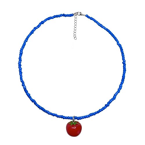 lxuebaix Niedliche Acryl-Tomatenperlen-Halskette, verstellbare Länge, modische böhmische Schlüsselbeinkette, Perlen-Chokerschmuck für Frauen von lxuebaix