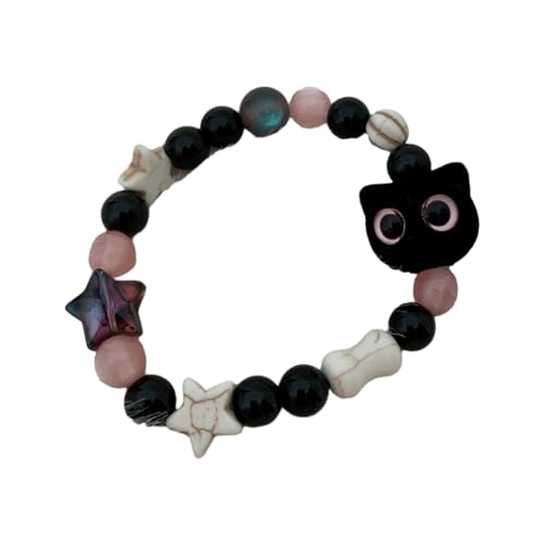 lxuebaix Niedliches Katzen-Armband für Damen und Herren, modisch, lustig, Cartoon-Tier, Perlenarmbänder, Naturstein-Armband, handgefertigter Schmuck von lxuebaix