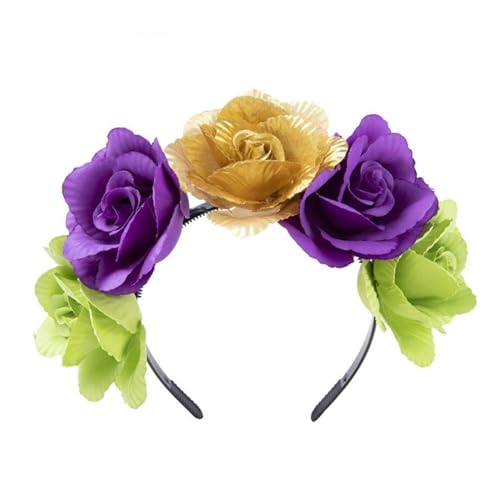 lxuebaix Realistisches Blumen-Stirnband, böhmische Krone, Kopfschmuck, bunte Rose, Blumen-Haarband, Damen, Hochzeit, Party, Bühnenzubehör von lxuebaix