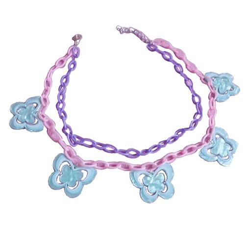 lxuebaix Schmetterlingskette, bunter Halsschmuck, doppellagige Halskette aus Acrylmaterial, perfekt für Festivals und Partys von lxuebaix