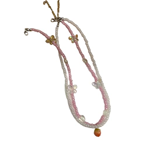lxuebaix Simulierte Perlenkette Weibliches Temperament Perlen Schmetterling Schlüsselbeinkette Student Verstellbare Kette Pulloverkette von lxuebaix