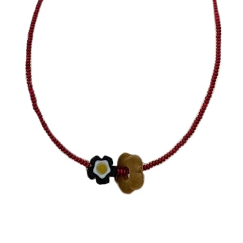 lxuebaix Verstellbare Schlüsselbeinketten, Samt, Blumenanhänger, Halsketten, bunte Perlen, Halskette, elegantes Halsband-Zubehör von lxuebaix