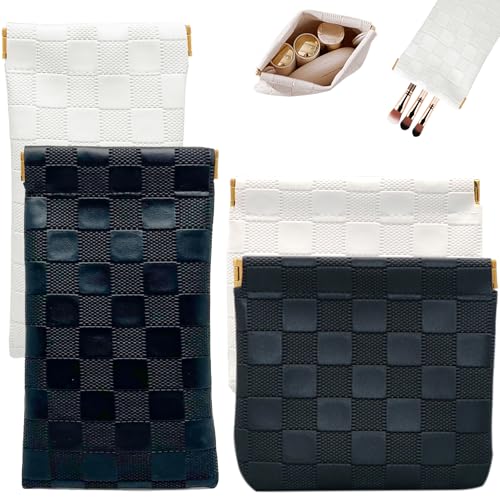 lyBlissor Kosmetiktasche aus Leder für Geldbörse, kleine Make-up-Tasche für Damen, wasserdicht, tragbar, kein Reißverschluss, Münzgeldbörse, Lippenstift, Geldbörse, Zubehör, Organizer, karierte lyBlissor Kosmetiktasche aus Leder für Geldbörse, kleine Make-up-Tasche für Damen, wasserdicht, tragbar, kein Reißverschluss, Münzgeldbörse, Lippenstift, Geldbörse, Zubehör, Organizer, karierte von lyBlissor