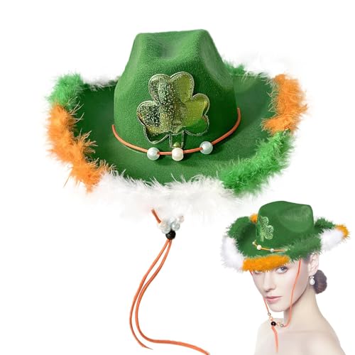 lyanny Cowboyhut Karneval | St. Patrick's Day Hut Grün | Grüner Cowboy Hut Karneval für Männer Damen | Irish Festival Clover Hat für St. Patrick's day, Halloween-Party von lyanny