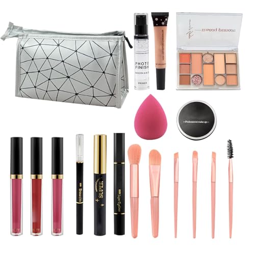 lyanny Make-up-Sets für Anfänger, Reise-Make-up-Set - Komplettes Make-up-Set inklusive Lidschatten-Lippenstift-Aufbewahrungstasche, Spiegeln | 18-teiliges Starter-Make-up-Set für Party-Anfänger und von lyanny