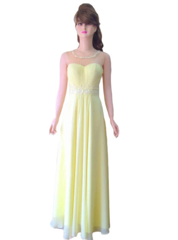 Blass Gelb Prom Brautjungfer Kleid. Maxi-Kleid. Chiffon Boden Länge von lynamobley2012
