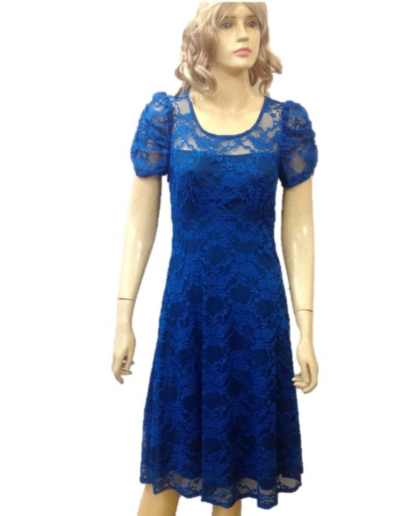 Blaue Spitze Brautjungfernkleid. Blau Abendkleid. Kleid Mit Ärmeln. Knielange Kleid von lynamobley2012